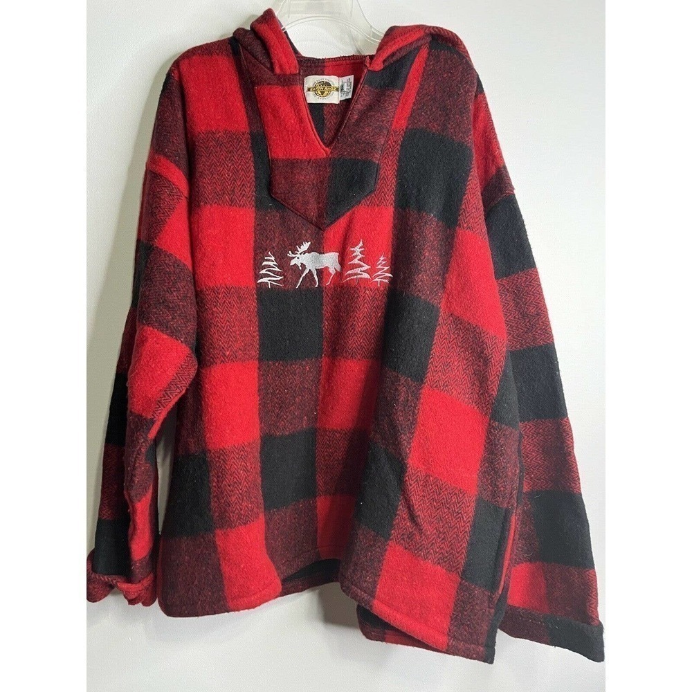 Earth RAGZ Baja Boho Pullover Hoodie Flannel Hippie Tie Neck Size XXL
